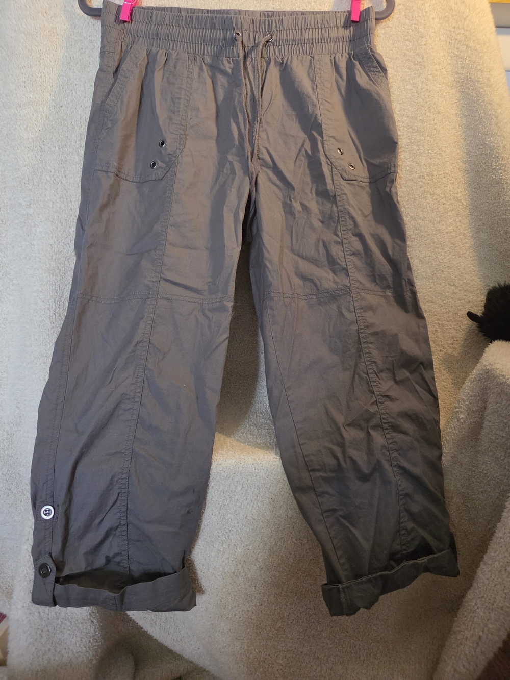 Ladies Casual Drawstring Cargo Pants - Gray